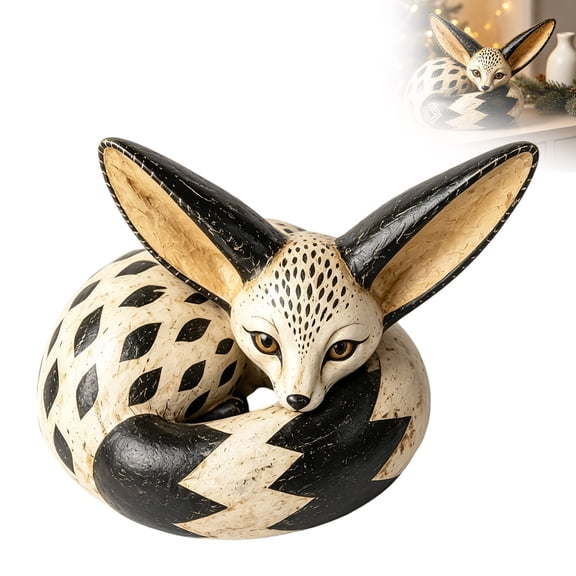 Handcrafted Retro Fennec Fox Statue Vintage Animal Sculpture for Desk Woodland Decorative Object for Home Classic Wildlife Ornament for Shelf