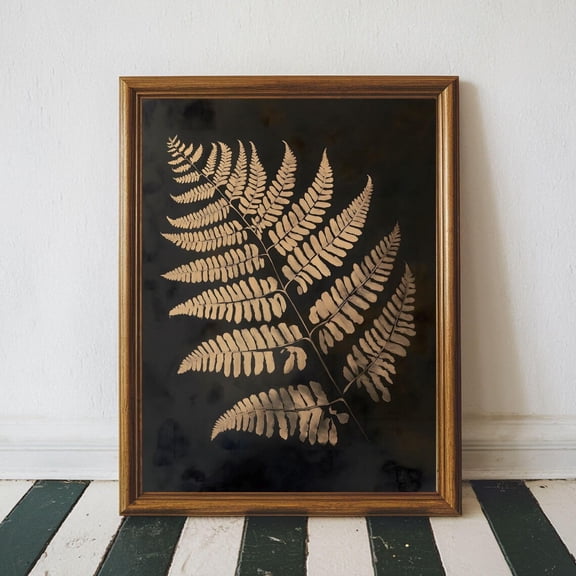 Vintage Fern Dark Botanical Rustic Boho Leaves Neutral Wall Art, Unframed Paper Poster 8x10in
