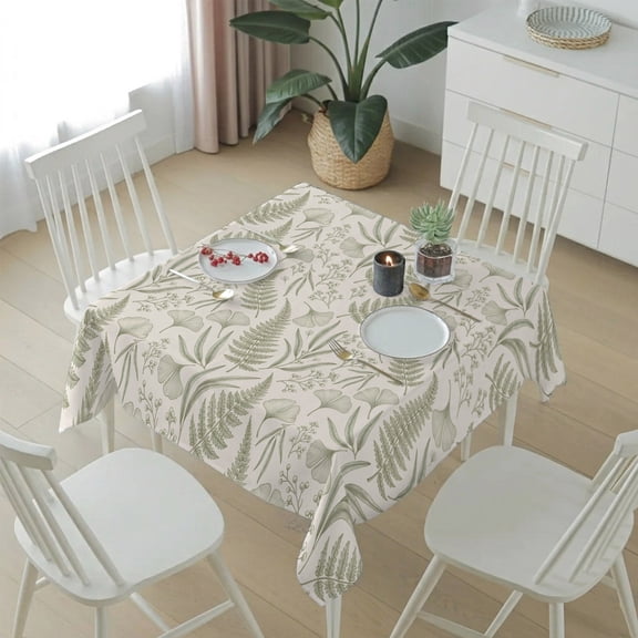 Vintage Fern Herbs Botanical Leaf Table Cloth 54x54in, Waterproof Square Tablecloth Wipeable Tablecloths Green Wild Plant Leaves Table Covers for Dining Tables Party Indoor Outdoor