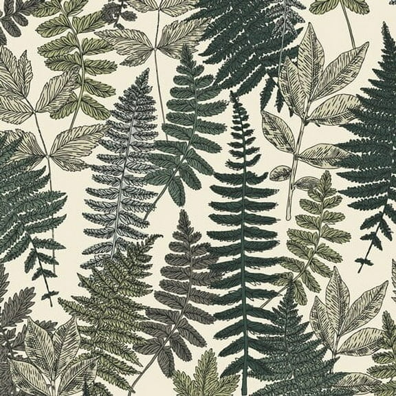 Vintage Fern Leaves 9" Cotton Sewing & Craft Fabric 1/4 yd Pre-cut, Green