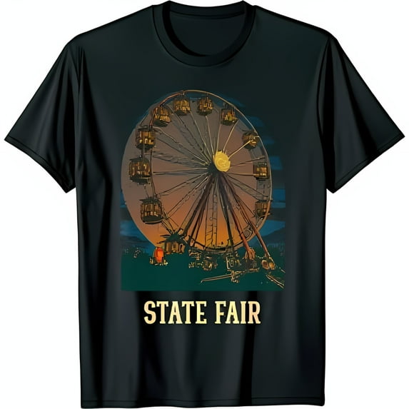 Vintage Ferris Wheel Black T-Shirt State Fair Sunset Illustration