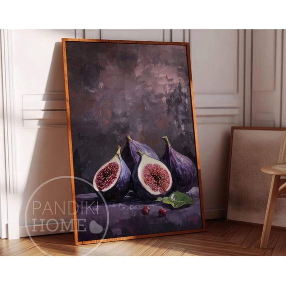 Vintage Fig Fruit Wall Art Rustic Kitchen Decor Country Farmhouse Ficus Carica Painting Rich Purple Figs Moody Oil Print Art For Living Room Bedroom Wall Art