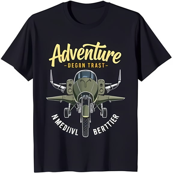 Vintage Fighter Jet Graphic T-Shirt Adventure Degan Trast Classic Neck Tee