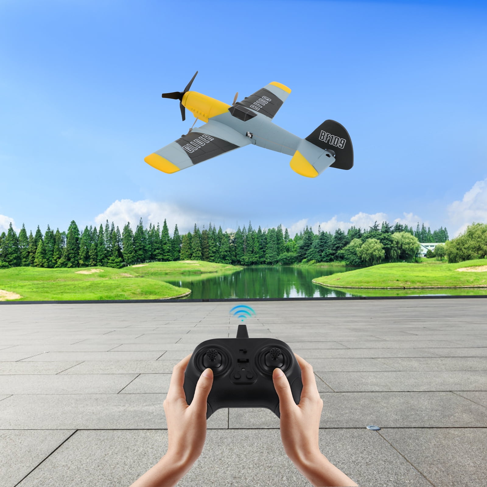 Vintage Fighter RC Airplane, 3-Channel Remote Control Plane with Dual Batteries and Spare Propellers