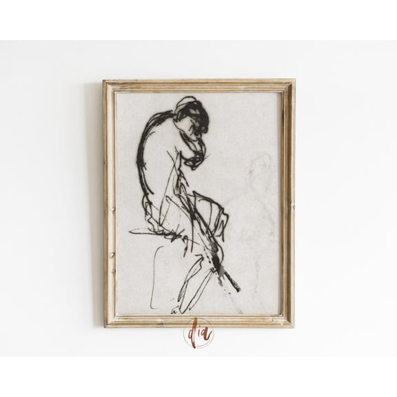 Vintage Figure Abstract Pencil Body Sketch Minimalist Porch Display, Unframed Paper Poster 8x10in