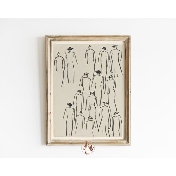 Vintage Figure Charcoal Drawing Antique Sketch Art Minimalist Male Line Art Unframed Paper Print