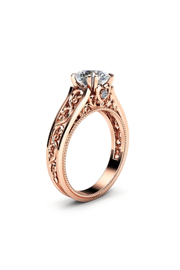 Vintage Filigree Moissanite Engagement Ring In Rose Gold