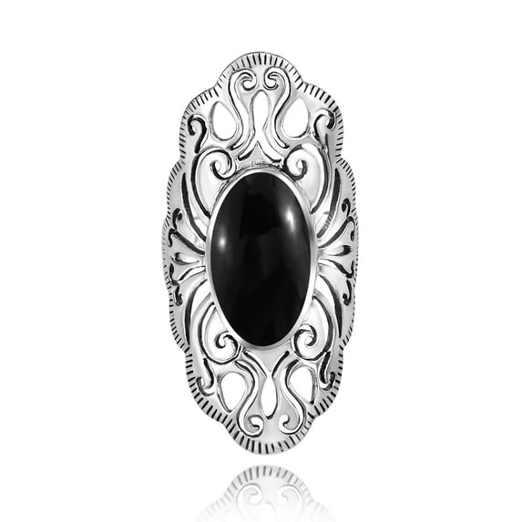 Vintage Filigree Swirl Beauty Oval Black Onyx Sterling Silver Ring-8