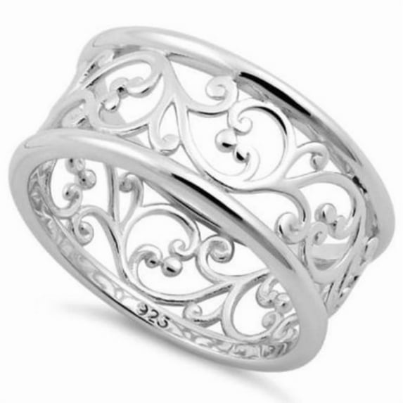 Vintage Filigree Wedding Band 925 Sterling Silver Vines Ring Women Comfort Fit