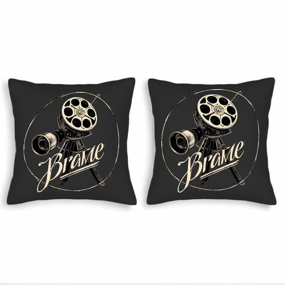 Vintage Film Reel Throw Pillow Covers 18x18in Set of 2 Monochromatic Sepia Tone Perfect for Couch Bed or Car Decor