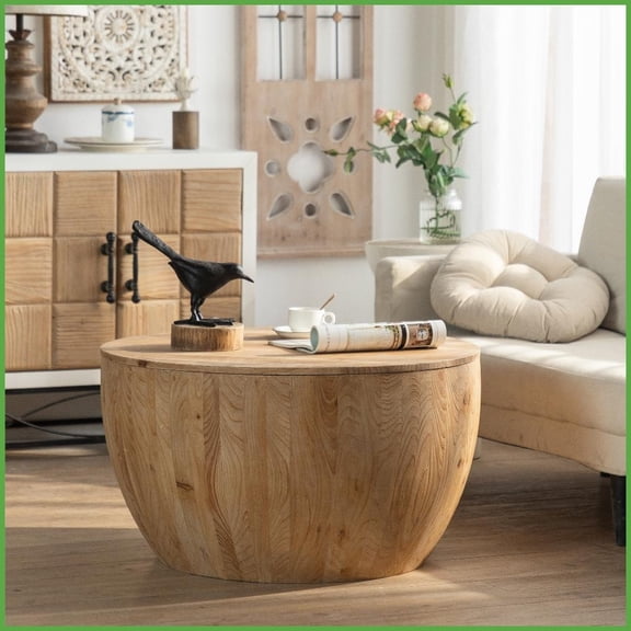 Vintage Fir Wood Bucket Coffee Table for Living Room/Office/Dining  Easy Clean & Storage