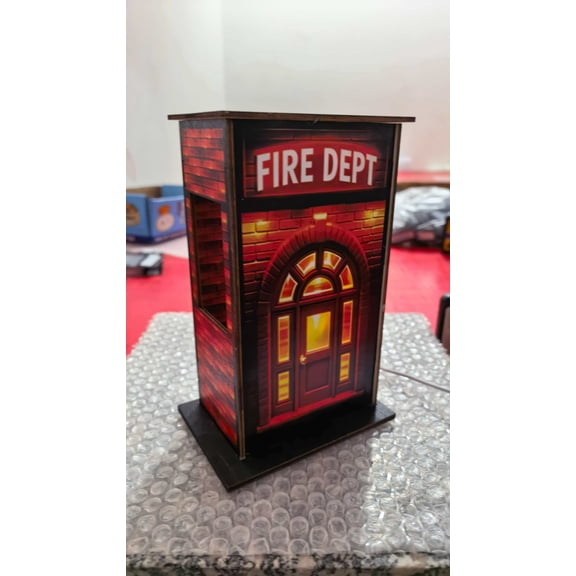 Vintage Fire Department Miniature Lamp - Nostalgic Decorative Desk Light with Warm Ambient Glow – Perfect Gift for Firefighters and Collectors,Colorful