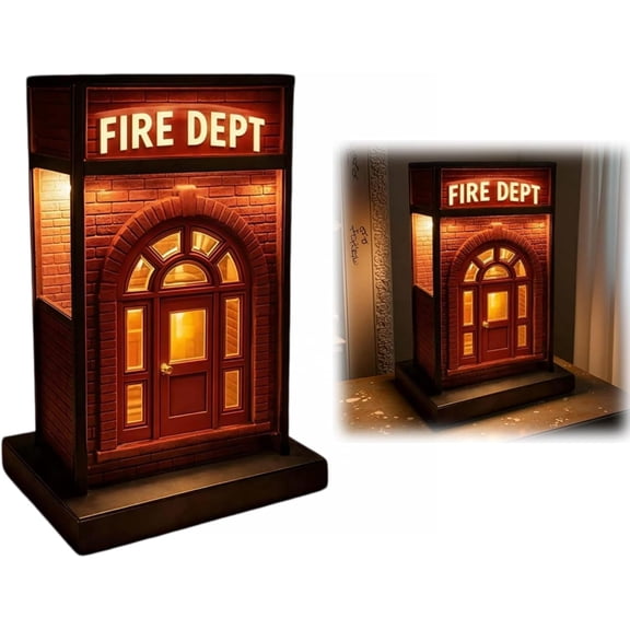 Vintage Fire Dept Miniature Table Lamp, 7.87" Fire Station Night Light, Warm Ambient Desk Lamp for Home Decor, Beside Lights Birthday Gift for Friend Mom Father