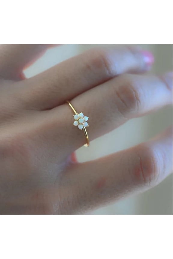 Vintage Fire Round Opal Ring ,Moissanite Cluster, 925 Sterling Silver ,Yellow Gold Plated Engagement Rings