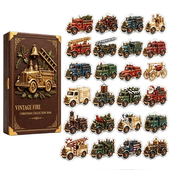 Vintage Fire Truck Advent Calendar 2026, 24 Pieces Retro FireEngineThemed Mini Figurine Blind Box, Retro Collectible Home & Table Decor, Ideal Christmas Present
