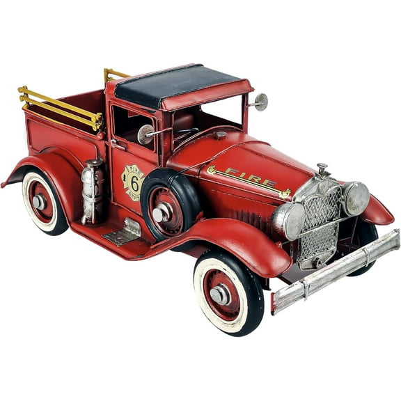 Vintage Fire Truck Model Fire Engine Rustic Metal Home Decor Collectible Vehicle Firemen Handcraft Gift 11.3’’L