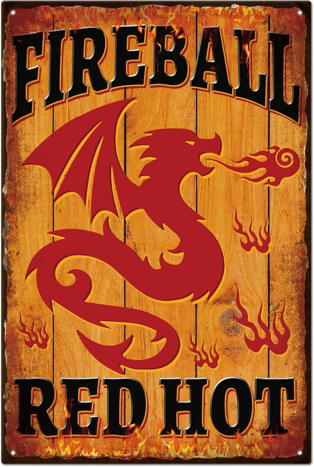 Vintage Fireball Metal Tin Sign Funny Retro Dragon Metal Wall Decor ...