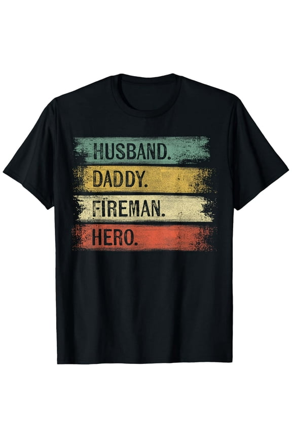 Vintage Firefighter Dad Husband Hero Men Short Sleeve Graphic Tee