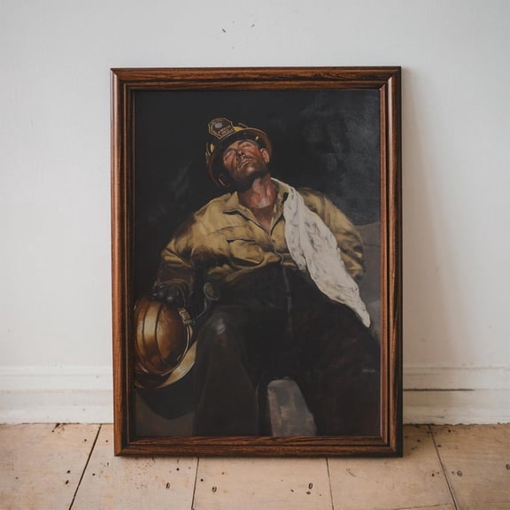 Vintage Firefighter Heroic First Responder Fireman Tribute Brave Artwork