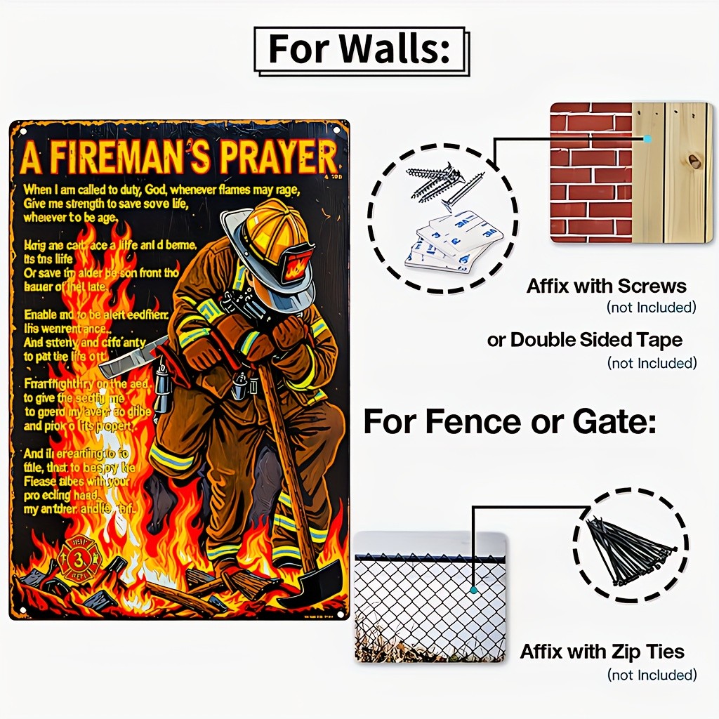 Vintage Firefighter's Prayer Metal Tin Sign Vibrant Fireman Wall Art ...
