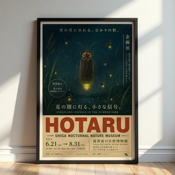 Vintage Firefly Japanese Nocturnal Nature Museum Print Glowing Insect Wall Art Home Decor Office Wall Art