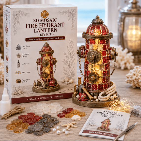 Vintage Firehouse Mosaic Light DIY Kit Collection | Complete Kit with Mosaic Pieces, LED Lights, Sea‑Glass‑Style Mosaic Craft Project