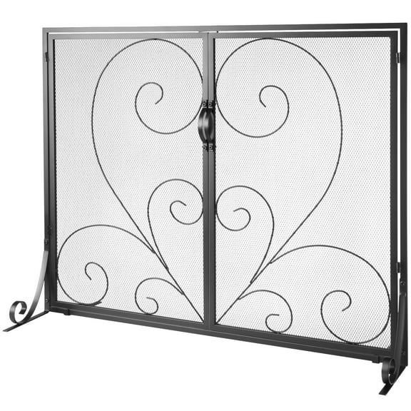 Vintage Fireplace Screen with Door, 39" x 31.6" Iron Mesh Spark Guard, Freestanding Fire Fence for Living Room Decor