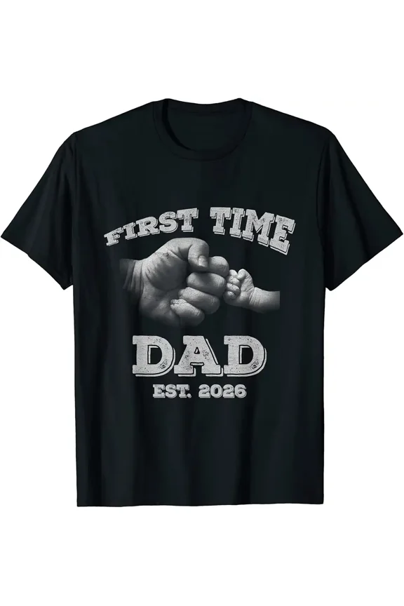 Vintage First Time Dad 2026 Hand Baby Father's Day Gift T-Shirt Z8507, for Men & Women, up to Size 5XL