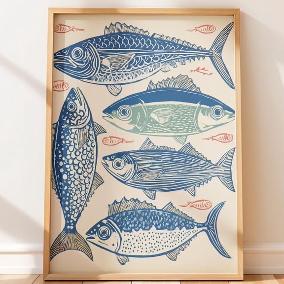 Vintage Fish Chart Poster, Nautical Beach House Wall Art