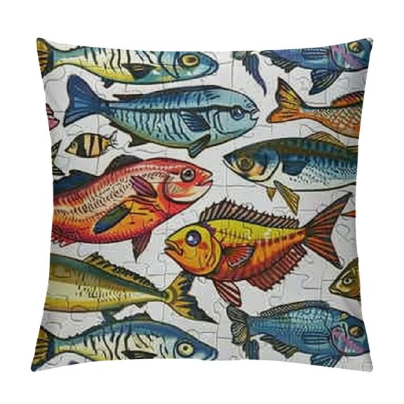 Vintage Fish Collection Pillow Cover inches,Decorative Couch Pillow Cover for Sofa Cushion Case Indoor Outdoor Home Decoration