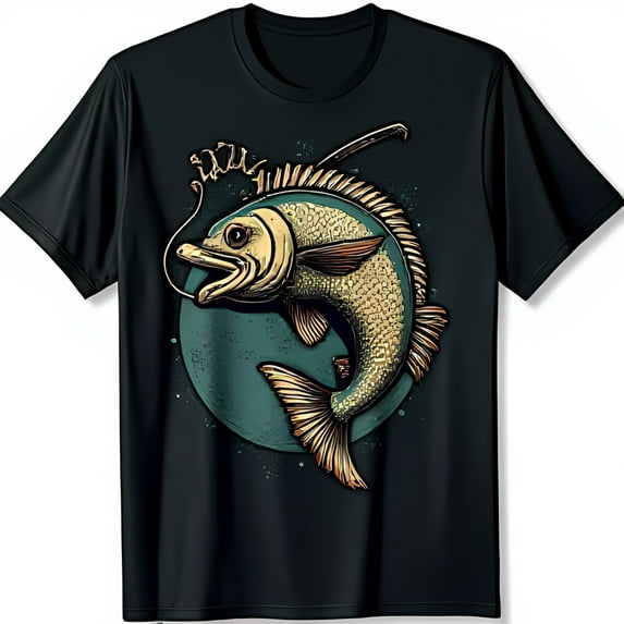 Vintage Fish Graphic Black T-Shirt for Enthusiasts Design