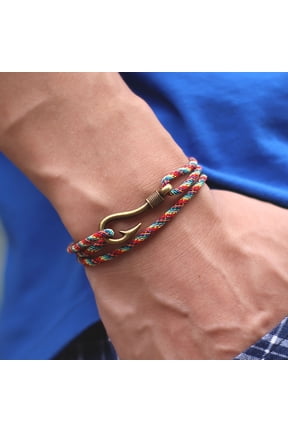 Vintage Fish Hook Anchor Bracelet, Double Layer Adjustable Milan Rope for Men & Women, Nautical Gift for Sailing Adventures & Daily Wear