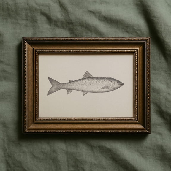 Vintage Fish Print, Neutral Coastal Wall Art, Rustic Fishing Decor, Antique Marine Illustration, Farmhouse Nautical Landscape #3703, Unframed Poster Size 8x12