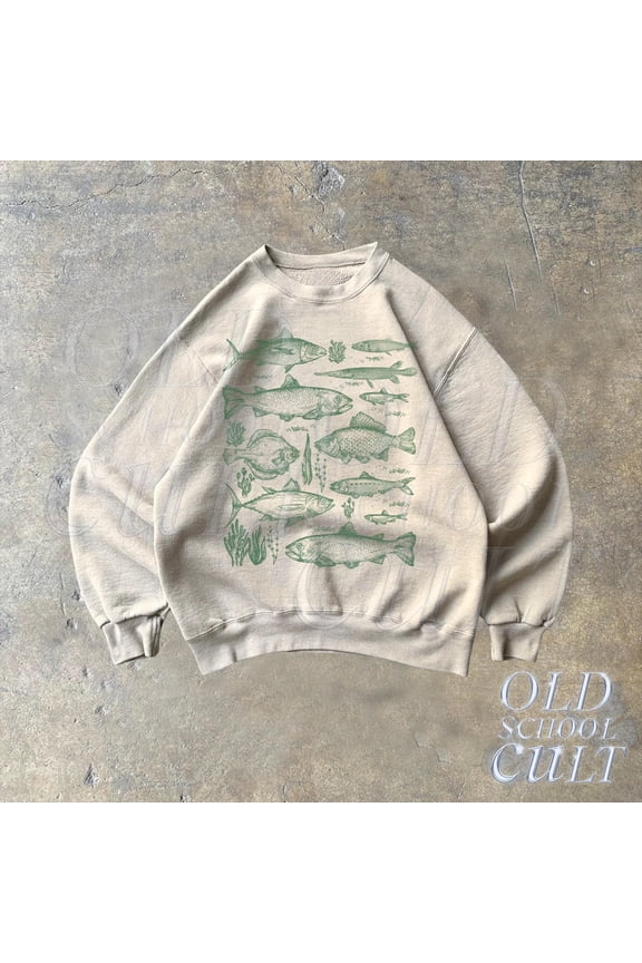 Vintage Fish Tattoo Style Sweatshirt, Retro Fisher Sweater, Fish Shirt For Men, Bass Gifts, Fisher Tee, Bass Lovers, Fisher Gifts, Ocean