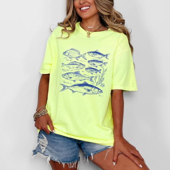 Vintage Fish - Women's Garment Dyed Graphic T-Shirt