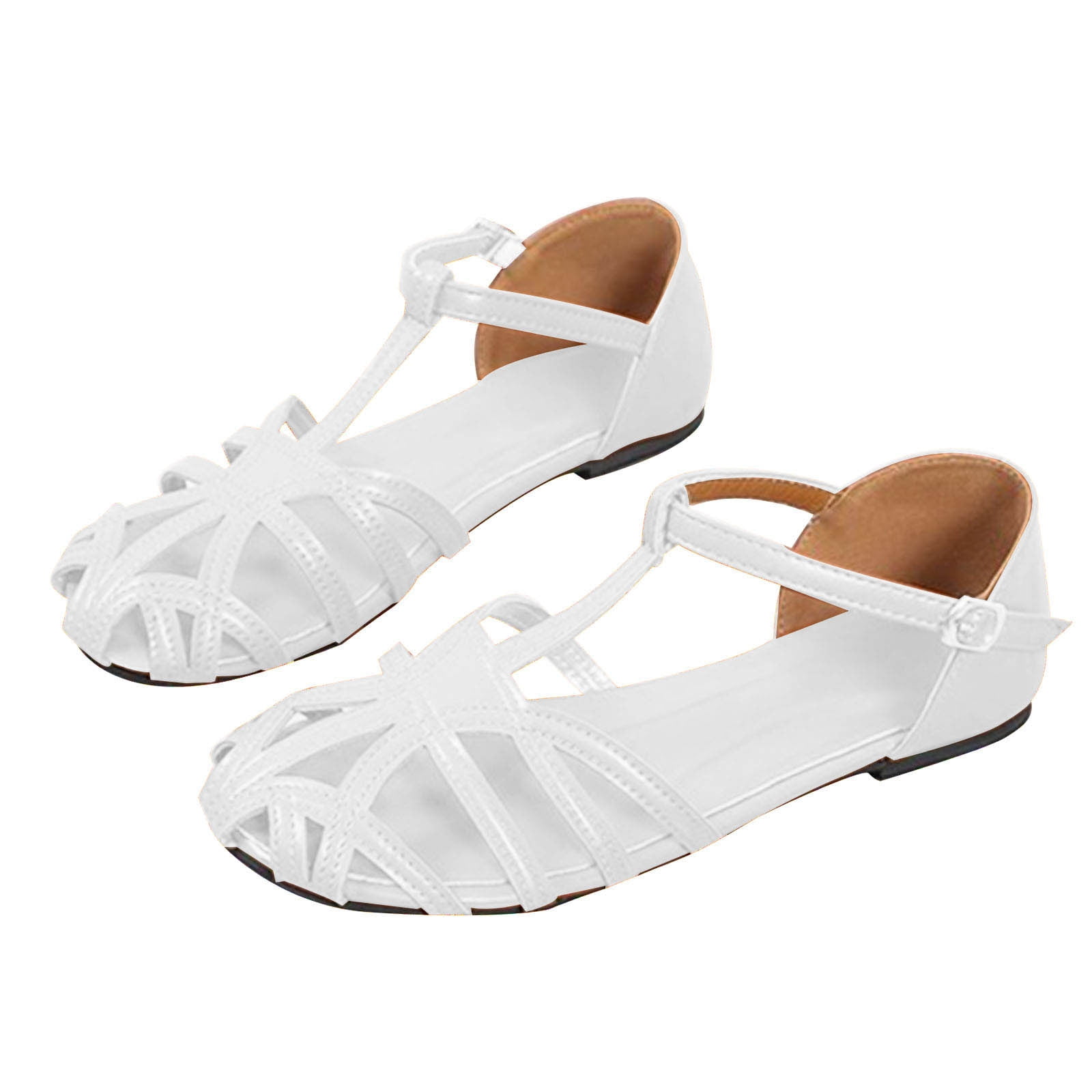 Vintage Fisherman Sandals for Women Hollow Closed Toe T-Strap Flat