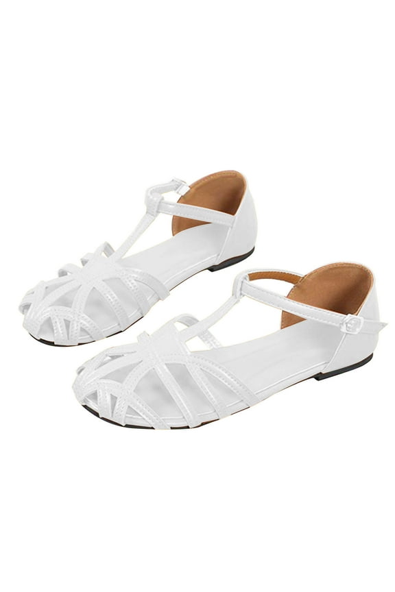 Vintage Fisherman Sandals for Women Hollow Closed Toe T-Strap Flat Sandal Casual Summer Classic Gladiator Walking Shoes