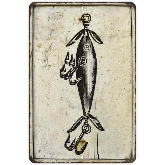 Vintage Fishing Lure Vintage Look Chic 16 x 24 Matte Finish Metal 116240020189