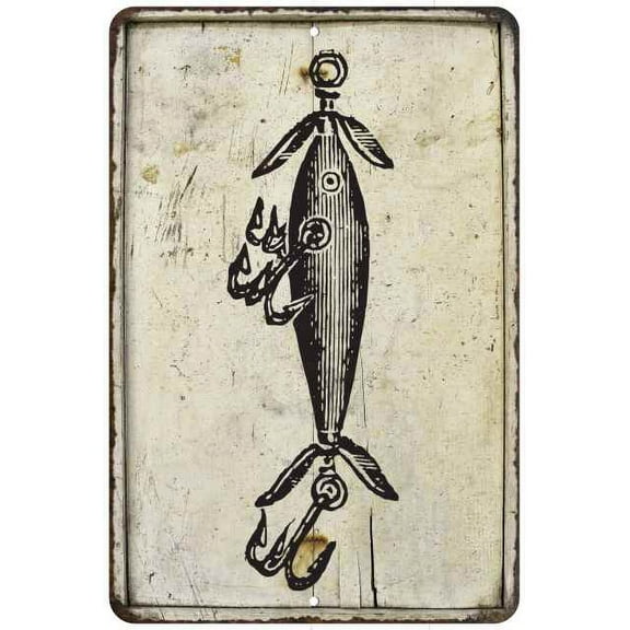 Vintage Fishing Lure Vintage Look Chic Distressed 12x18112180020189