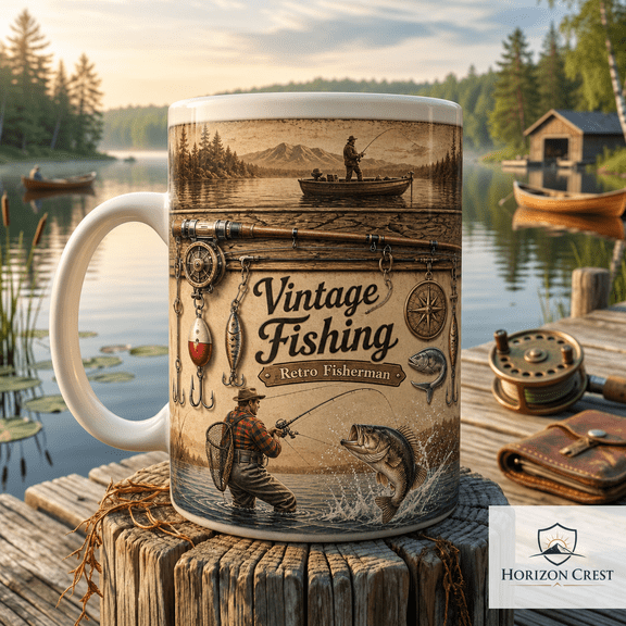 Vintage Fishing Mug 3D Effect Retro Fisherman Coffee Cup Gift for Anglers