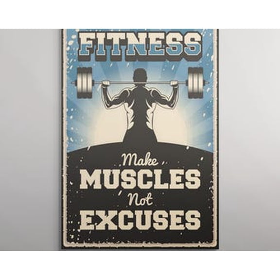 Vintage Fitness Wall Art, Make Muscles Not Excuses Gym Motivation Poster Decor, 8x12 UNFRAMED