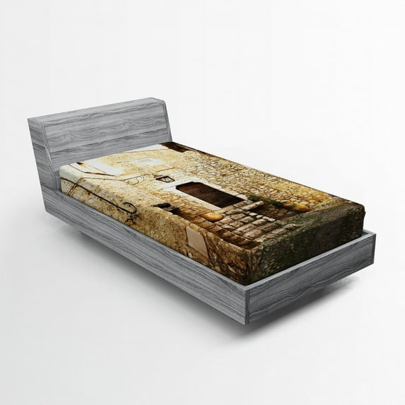 Ambesonne Vintage Fitted Sheet, Narrow Cobble Street, Twin XL Size, Cream