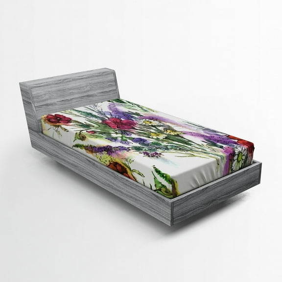 Ambesonne Vintage Fitted Sheet, Colorful Floral Bouquet, Twin XL Size, Cream Multicolor