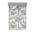 thumbnail image 1 of Vintage Fitted Sheet & Pillow Sham Set, Alstroemeria Flowers and Leaves Hand-Drawn Art on Plain Back, Decorative Printed 3 Piece Bedding Decor, Calking, Peacock Green and Pale Purple, by Ambesonne, 1 of 1