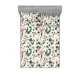 thumbnail image 1 of Vintage Fitted Sheet & Pillow Sham Set, Continuous Hand-Drawn Watercolor Magnolia Flowers on Plain Back, Decorative Printed 3 Piece Bedding Decor, Full, Hunter Green and Dried Rose, by Ambesonne, 1 of 2