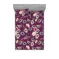 thumbnail image 1 of Vintage Fitted Sheet & Pillow Sham Set, Cornflowers Leaves Pattern Watercolor Hand-Drawn Art on Plain Back, Decorative Printed 3 Piece Bedding Decor, Calking, Pale Salmon and Dark Purple, by Ambesonne, 1 of 1