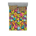thumbnail image 1 of Vintage Fitted Sheet & Pillow Sham Set, Funky Geometric 80s Memphis Fashion Style Colorful Pop Art Inspired Pattern, Decorative Printed 6 Piece Bedding Decor Set, Queen, Multicolor, by Ambesonne, 1 of 3