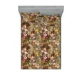 thumbnail image 1 of Vintage Fitted Sheet & Pillow Sham Set, Grunge Weathered Floral Ornament of Roses and Lilies Wild Leaves, Decorative Printed 3 Piece Bedding Decor, Queen, Caramel Coral and Mustard, by Ambesonne, 1 of 2
