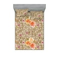thumbnail image 1 of Vintage Fitted Sheet & Pillow Sham Set, Nature Bloom Nostalgic Style Illustrated Rose Drawings and Leaves Print, Decorative Printed 3 Piece Bedding Decor, Full, Warm Taupe Orange Rose, by Ambesonne, 1 of 2