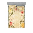 thumbnail image 1 of Vintage Fitted Sheet & Pillow Sham Set, Oval Shape Floral Crown Leaves and Roses over Damask Motif Shabby Boho, Decorative Printed 6 Piece Bedding Decor Set, Calking, Yellow Green Pink, by Ambesonne, 1 of 3